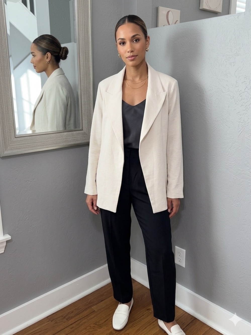 NWT Joie lightweight, open cream blazer subtle crinkle-texture notched lapel SM